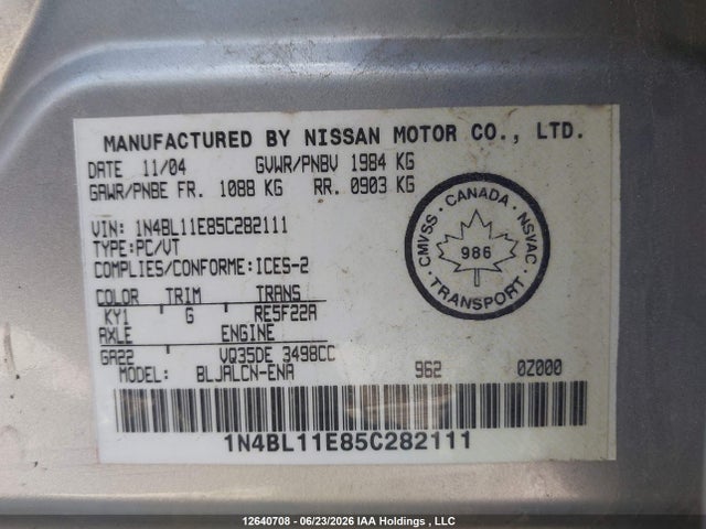 Aukcja sprzedaży 2005 Nissan Altima 3.5 Sl, vin: 1N4BL11E85C282111, numer aukcji: 12640708
