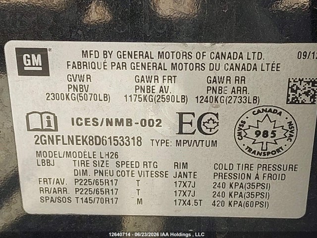Продажа на аукционе авто 2013 Chevrolet Equinox Lt, vin: 2GNFLNEK8D6153318, номер лота: 12640714
