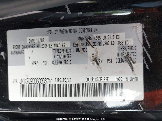 12640716 :رقم المزاد ، JM1CR293380308741 vin ، 2008 Mazda Mazda5 Gs/gt مزاد بيع
