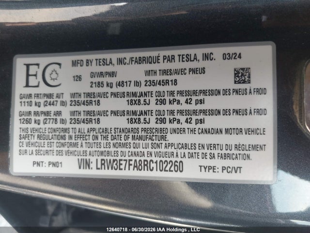 Tesla Model 3 Rwd 2024 LRW3E7FA8RC102260 Image 17