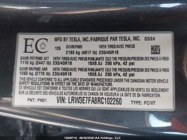 Tesla Model 3 Rwd 2024 LRW3E7FA8RC102260 Image 9