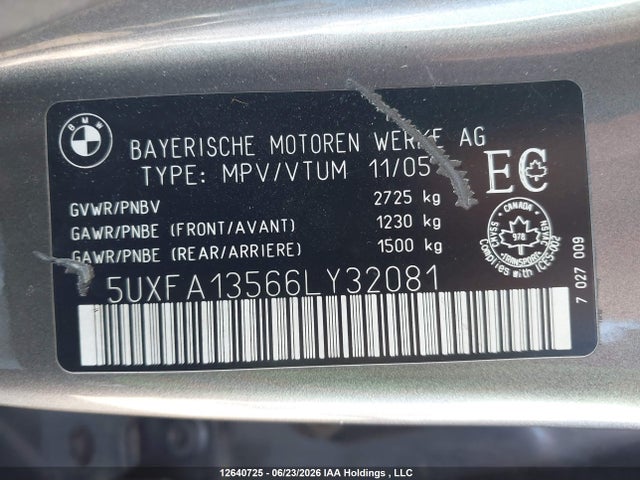 Aukcja sprzedaży 2006 Bmw X5 3.0i, vin: 5UXFA13566LY32081, numer aukcji: 12640725