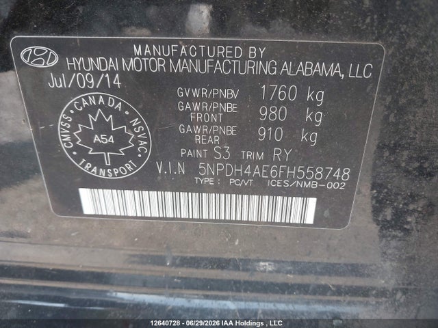 Auction sale of the 2015 Hyundai Elantra Gl, vin: 5NPDH4AE6FH558748, lot number: 12640728