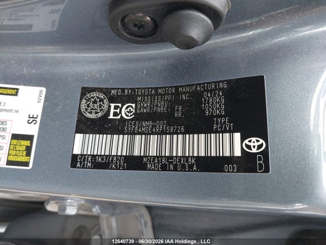 Aukcja sprzedaży 2024 Toyota Corolla Le, vin: 5YFB4MDE4RP158726, numer aukcji: 12640739