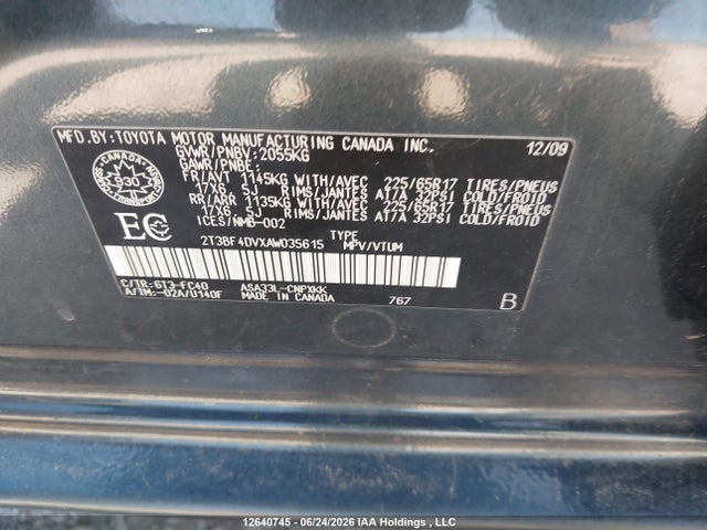 2010 Toyota Rav4 მანქანა იყიდება აუქციონზე, vin: 2T3BF4DVXAW035615, აუქციონის ნომერი: 12640745