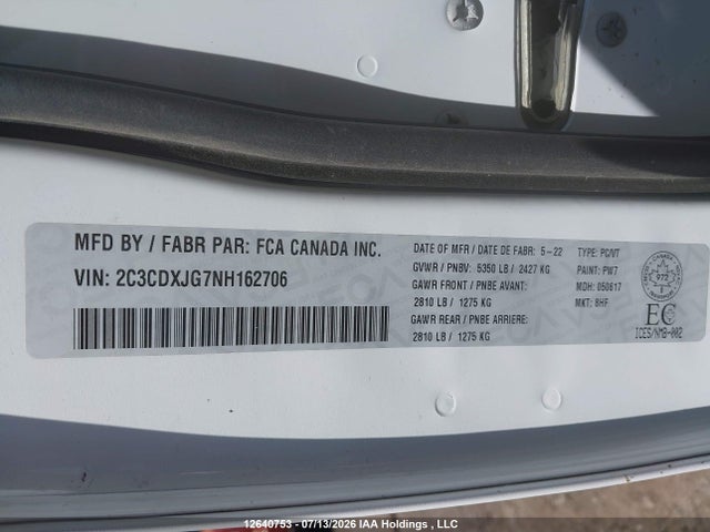 2022 Dodge Charger Sxt Awd მანქანა იყიდება აუქციონზე, vin: 2C3CDXJG7NH162706, აუქციონის ნომერი: 12640753