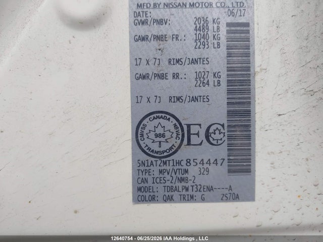 12640754 :رقم المزاد ، 5N1AT2MT1HC854447 vin ، 2017 Nissan Rogue S/sl مزاد بيع