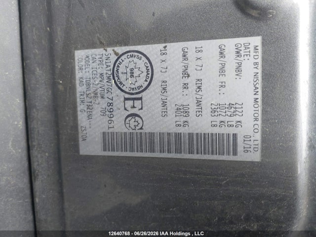 Aukcja sprzedaży 2016 Nissan Rogue S/sl Premium/sv, vin: 5N1AT2MV7GC789961, numer aukcji: 12640768