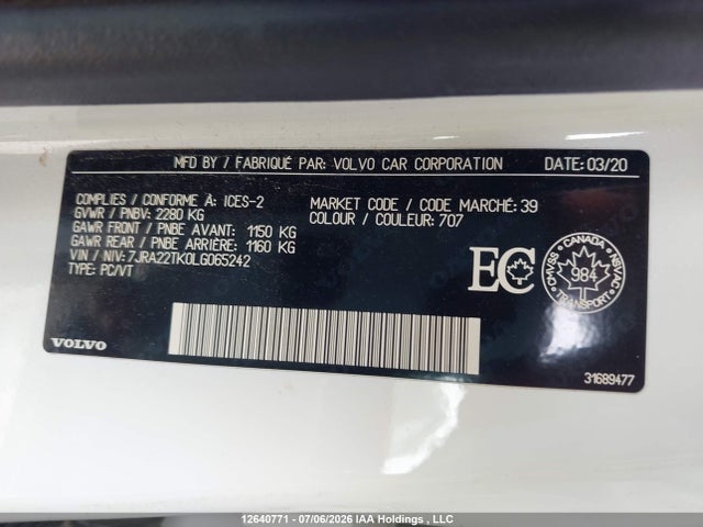 7JRA22TK0LG065242 Volvo S60 T6 Momentum