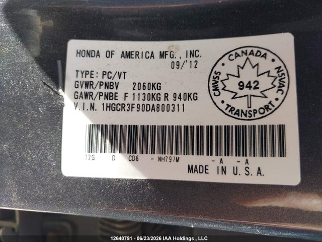 12640791 :رقم المزاد ، 1HGCR3F90DA800311 vin ، 2013 Honda Accord مزاد بيع