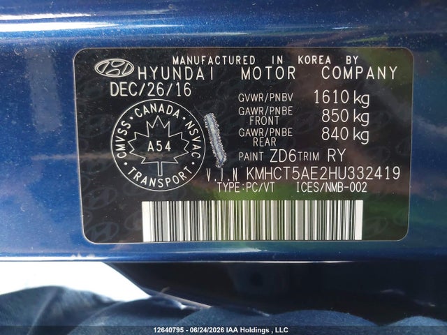 2017 Hyundai Accent Se მანქანა იყიდება აუქციონზე, vin: KMHCT5AE2HU332419, აუქციონის ნომერი: 12640795