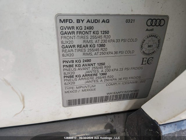 Продажа на аукционе авто 2021 Audi Q5 Progressiv, vin: WA1EAAFY1M2081682, номер лота: 12640810