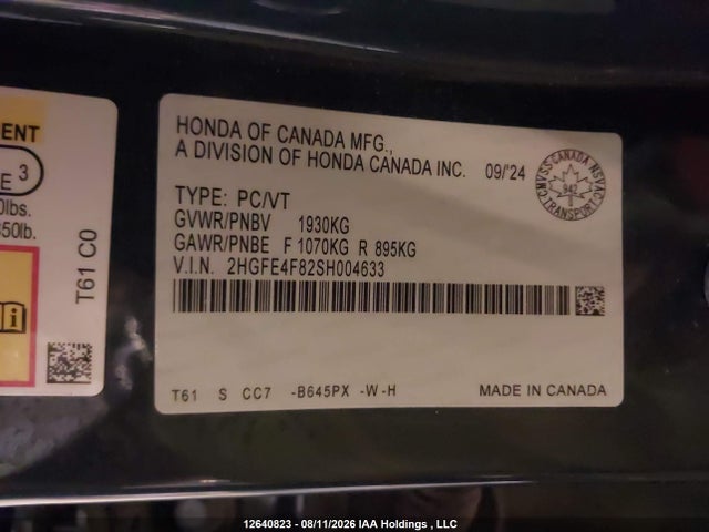 Продаж на аукціоні авто 2025 Honda Civic Sport Hybrid/sport Touring Hybrid, vin: 2HGFE4F82SH004633, номер лоту: 12640823