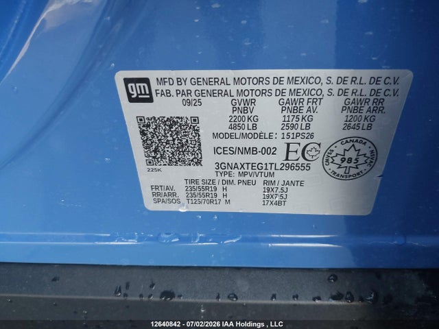 Aukcja sprzedaży 2026 Chevrolet Equinox Rs, vin: 3GNAXTEG1TL296555, numer aukcji: 12640842