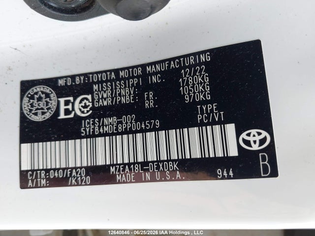 5YFB4MDE8PP004579 Toyota COROLLA L