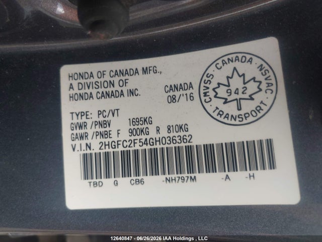 Продаж на аукціоні авто 2016 Honda Civic Lx, vin: 2HGFC2F54GH036362, номер лоту: 12640847