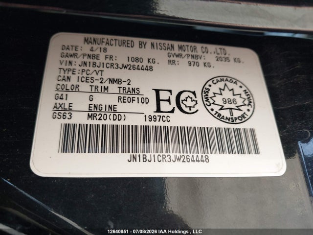 2018 Nissan Qashqai S/sl/sv მანქანა იყიდება აუქციონზე, vin: JN1BJ1CR3JW264448, აუქციონის ნომერი: 12640851