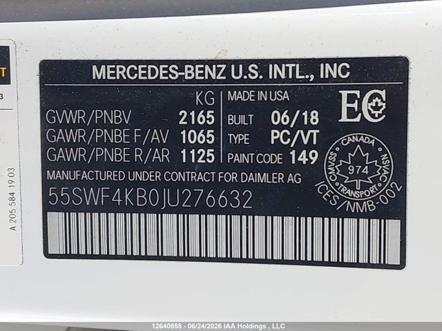 Продажа на аукционе авто 2018 Mercedes-benz C 300 4matic, vin: 55SWF4KB0JU276632, номер лота: 12640858