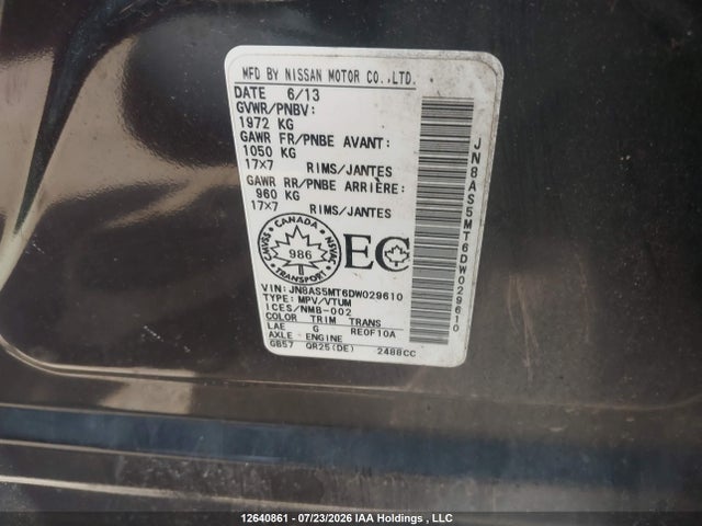 12640861 :رقم المزاد ، JN8AS5MT6DW029610 vin ، 2013 Nissan Rogue S/sv مزاد بيع