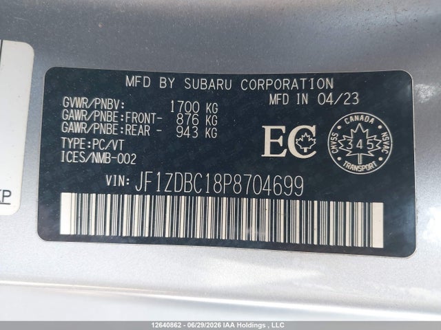 Aukcja sprzedaży 2023 Subaru Brz Premium, vin: JF1ZDBC18P8704699, numer aukcji: 12640862