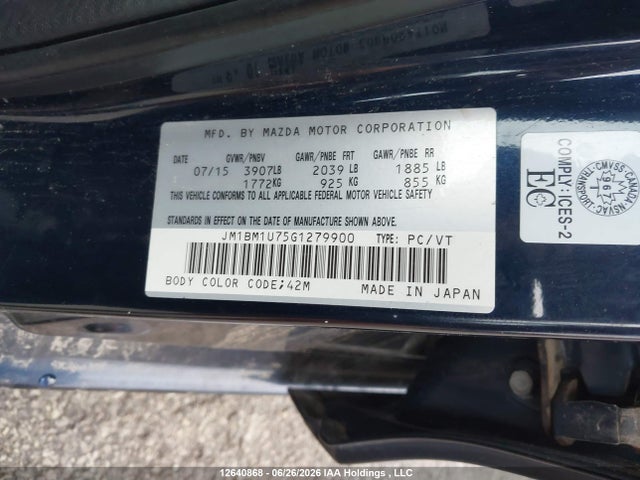 Aukcja sprzedaży 2016 Mazda Mazda3 G/gx, vin: JM1BM1U75G1279900, numer aukcji: 12640868