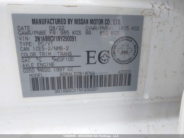 Nissan SENTRA SV 2022 3N1AB8CV1NY290091 Image 20