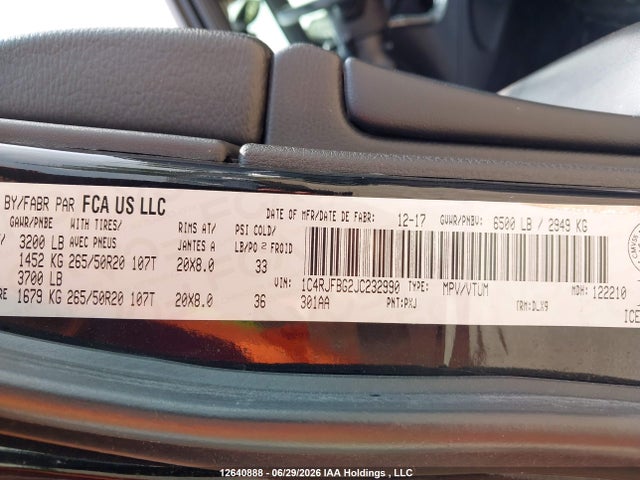 1C4RJFBG2JC232990 Jeep Grand Cherokee Limited