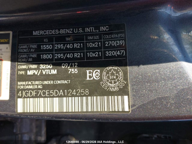 Aukcja sprzedaży 2013 Mercedes-benz Gl 450 4matic, vin: 4JGDF7CE5DA124258, numer aukcji: 12640898