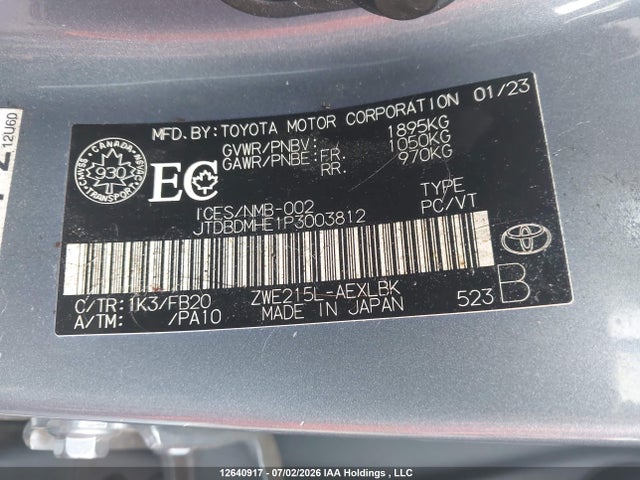 2023 Toyota Corolla Le/se/night Shade მანქანა იყიდება აუქციონზე, vin: JTDBDMHE1P3003812, აუქციონის ნომერი: 12640917
