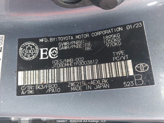 2023 Toyota Corolla Le/se/night Shade მანქანა იყიდება აუქციონზე, vin: JTDBDMHE1P3003812, აუქციონის ნომერი: 12640917