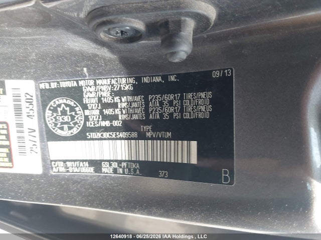Toyota Sienna 2014 5TDZK3DC5ES409588 Image 9
