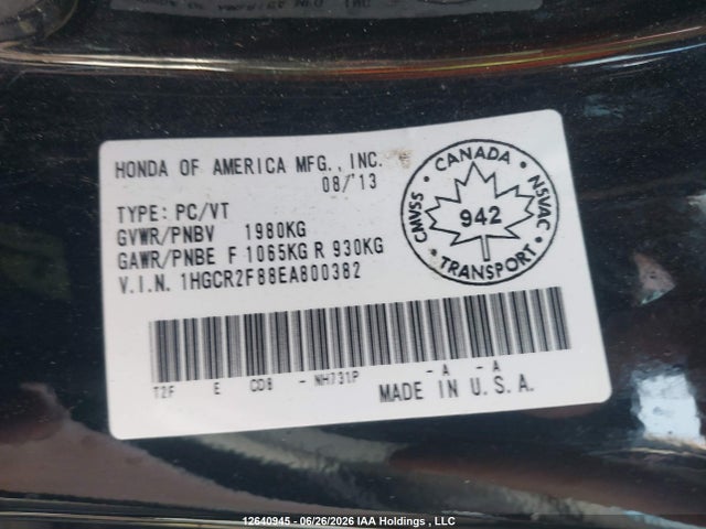 2014 Honda Accord Ex-l მანქანა იყიდება აუქციონზე, vin: 1HGCR2F88EA800382, აუქციონის ნომერი: 12640945