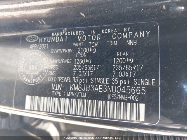 Hyundai TUCSON SEL 2022 KM8JB3AE3NU045665 Image 9