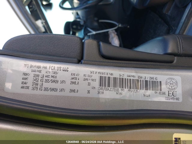 Продаж на аукціоні авто 2018 Jeep Grand Cherokee Limited, vin: 1C4RJFBG4JC173165, номер лоту: 12640948