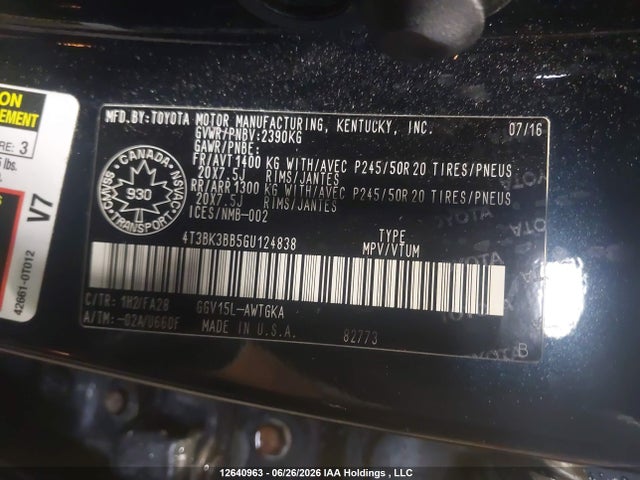 Toyota Venza Base V6 2016 4T3BK3BB5GU124838 Image 19