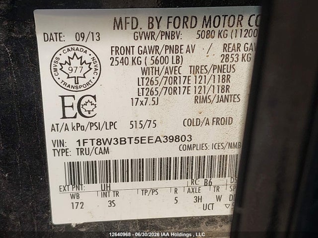 1FT8W3BT5EEA39803 Ford F-350 Xlt