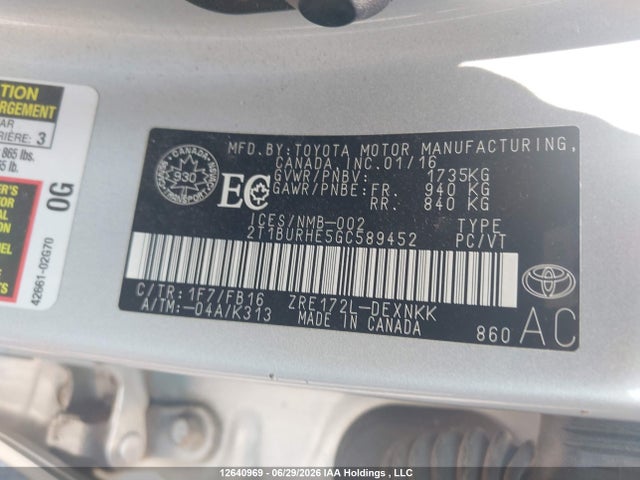 Toyota COROLLA LE 2016 2T1BURHE5GC589452 Image 18