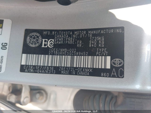 Toyota COROLLA LE 2016 2T1BURHE5GC589452 Image 9
