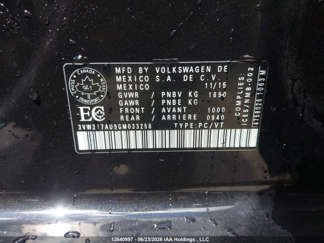 Продажа на аукционе авто 2016 Volkswagen Golf S/se/sel, vin: 3VW217AU9GM033258, номер лота: 12640997