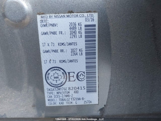 Nissan Rogue 2016 5N1AT2MT7GC820415 Image 9