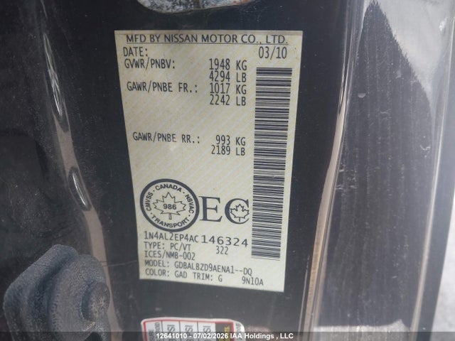 12641010 :رقم المزاد ، 1N4AL2EP4AC146324 vin ، 2010 Nissan Altima مزاد بيع