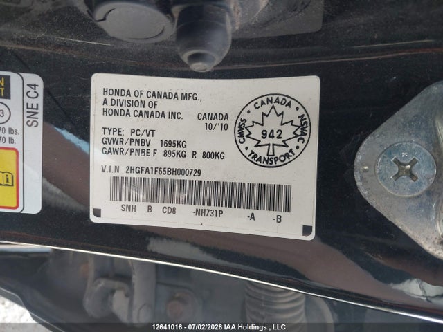 Aukcja sprzedaży 2011 Honda Civic, vin: 2HGFA1F65BH000729, numer aukcji: 12641016