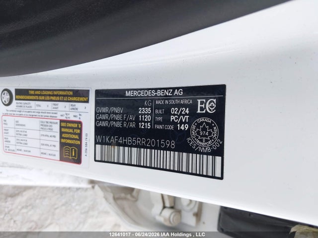 Продаж на аукціоні авто 2024 Mercedes-benz C 300 4matic, vin: W1KAF4HB5RR201598, номер лоту: 12641017