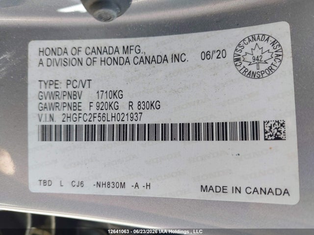 Honda Civic Lx 2020 2HGFC2F56LH021937 Image 9