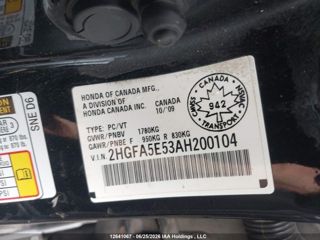 Aukcja sprzedaży 2010 Honda Civic Si Si, vin: 2HGFA5E53AH200104, numer aukcji: 12641067