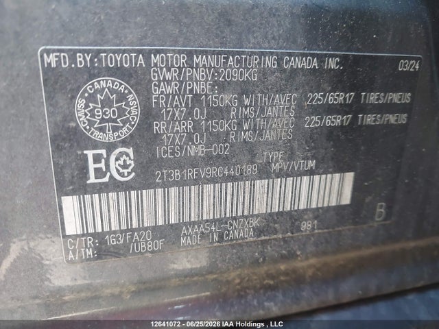 Aukcja sprzedaży 2024 Toyota Rav4, vin: 2T3B1RFV9RC440189, numer aukcji: 12641072