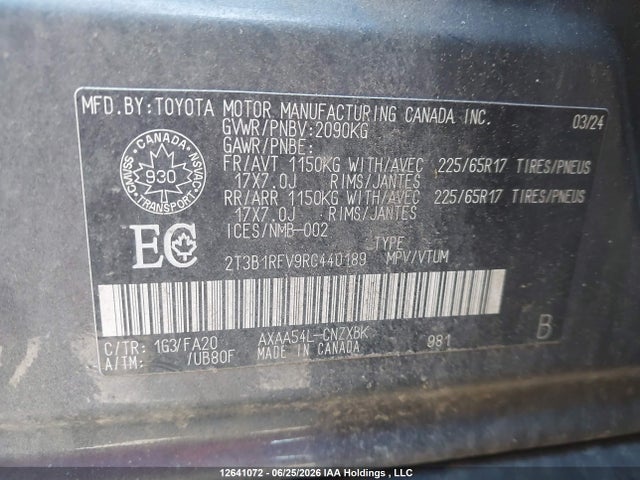 Aukcja sprzedaży 2024 Toyota Rav4, vin: 2T3B1RFV9RC440189, numer aukcji: 12641072