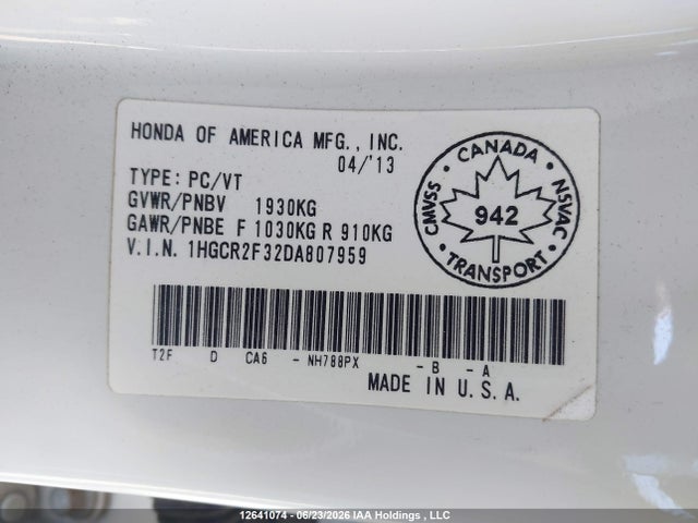 Aukcja sprzedaży 2013 Honda Accord Lx, vin: 1HGCR2F32DA807959, numer aukcji: 12641074