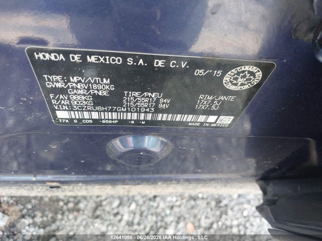2016 Honda Hr-v Ex-l მანქანა იყიდება აუქციონზე, vin: 3CZRU6H77GM101943, აუქციონის ნომერი: 12641086