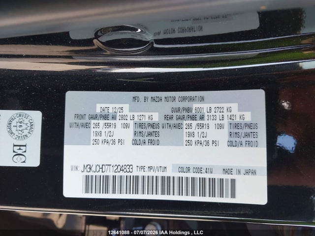 2026 Mazda Cx-70 Gs-l მანქანა იყიდება აუქციონზე, vin: JM3KJCHD7T1204833, აუქციონის ნომერი: 12641088